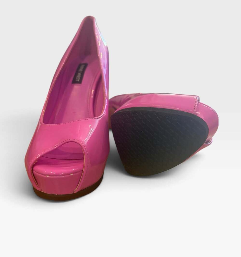 Nine West Hot Pink Patent Peep Toe Platform Stiletto Heels Pumps Size 6M Y2K